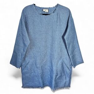 Tuckernuck Linen Blend Tunic Dress Blue Women’s Large Pockets Lagenlook Minimal